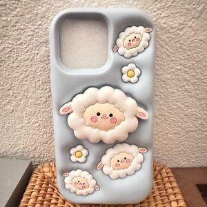 Cute Sheep iPhone 15 Pro Max Case for Kids - Blue